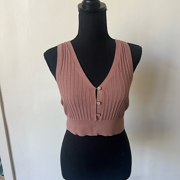 Free People Mauve Knit Crop Top Sweater Vest - Picture 2 of 8